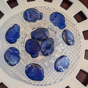 Blue Iridescent Fish-Shaped Glass Beads 10 Pcs Handmade Vase Aquarium Craft VTG